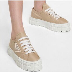 Prada Double Wheel Nylon Sneakers Gabardine Sneakers In Desert Beige Size 37.5